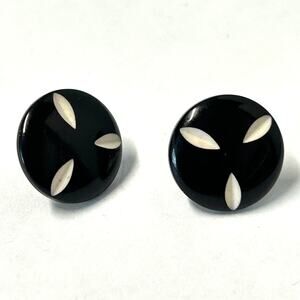 Vintage Small Lucite or Carved Laquered Wood‎ Button Earrings Pierced Posts